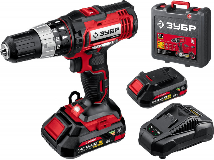 Аккумуляторная дрель шуруповерт ЗУБР ДШУ-185-22