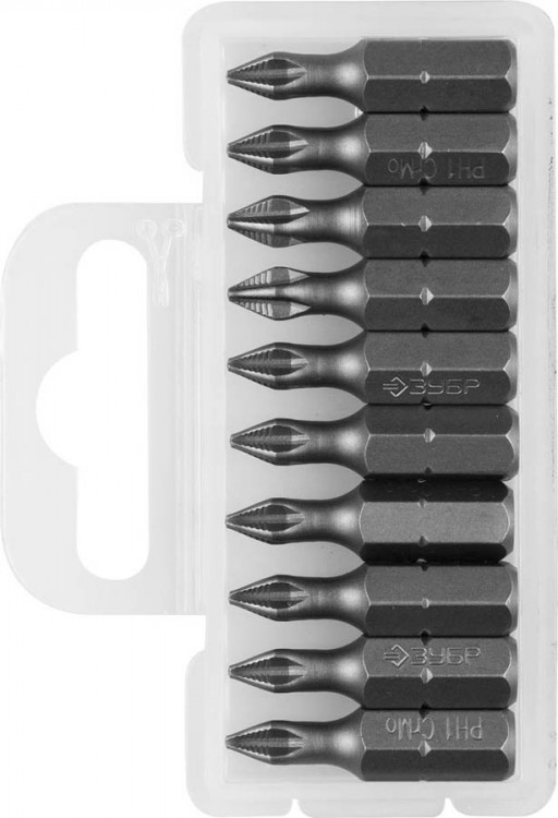 Биты ЗУБР 26001-1-25-10 предназначены для монтажа и демонтажа резьбовых соединений. Система насечек «ФИКС» предотвращает выскальзывание шлица из крепежа