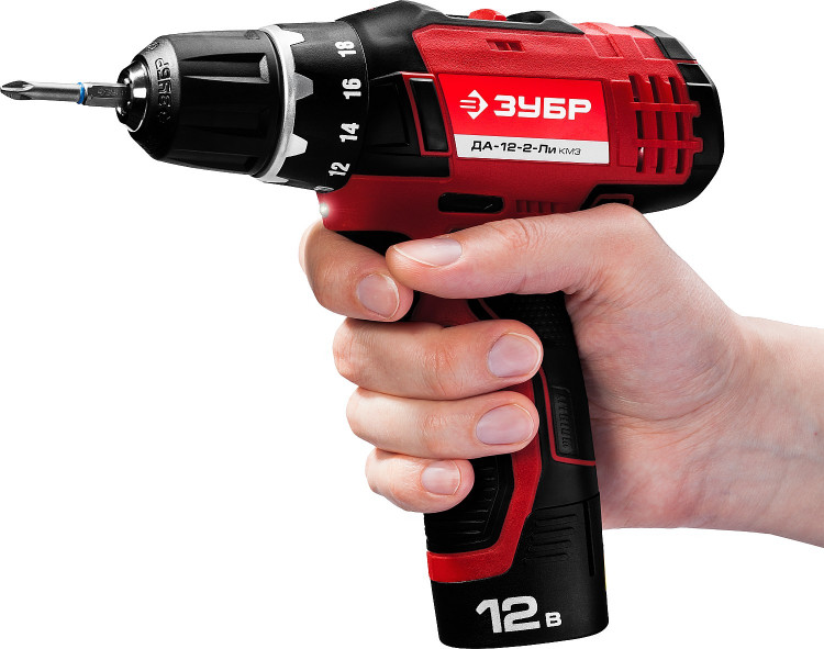 Аккумуляторная дрель шуруповерт ЗУБР ДА-12-2-Ли КМ3