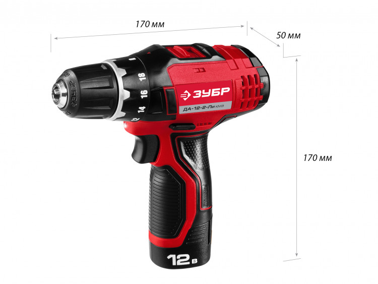 Аккумуляторная дрель шуруповерт ЗУБР ДА-12-2-Ли КМ3