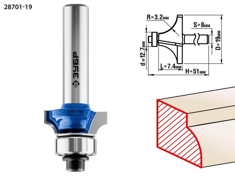 Фреза кромочная калевочная ЗУБР 28701-19