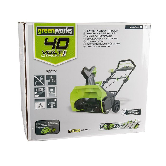 Снегоуборщик аккумуляторный Greenworks GD40STK4 (GD40SB) c аккумулятором 4 а/ч и ЗУ