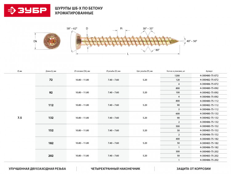 Шуруп ЗУБР 4-300480-75-182